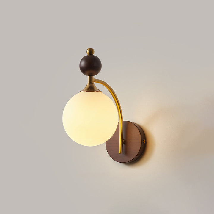 Applique Murale Traditionnelle Vintage Globe en Cuivre Bois Verre 1 Lumière pour Salon 