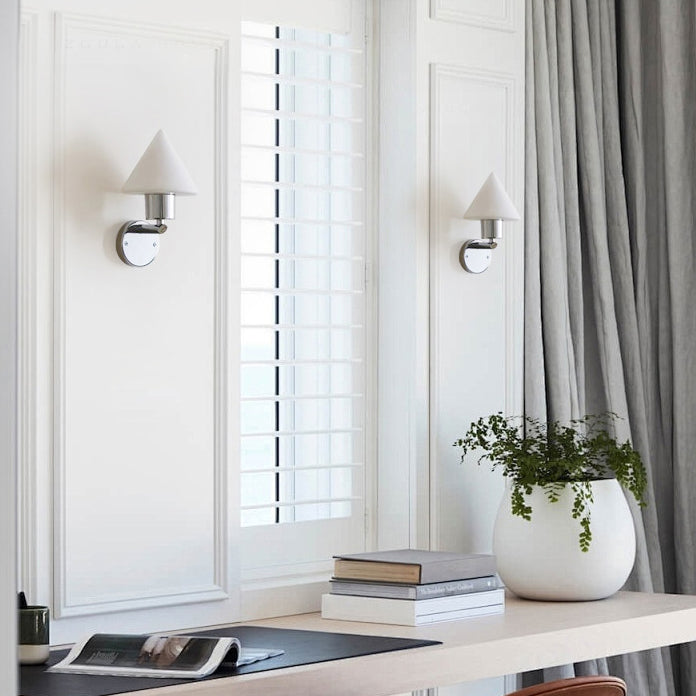 Lámpara de pared contemporánea de vidrio y acero cónico nórdico de 1 luz para sala de estar 