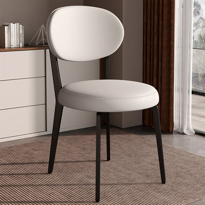 Chaise de salle à manger moderne de luxe en cuir courbé carré avec dossier en acier au carbone sans accoudoirs pour salle à manger 