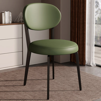 Chaise de salle à manger moderne de luxe en cuir courbé carré avec dossier en acier au carbone sans accoudoirs pour salle à manger 