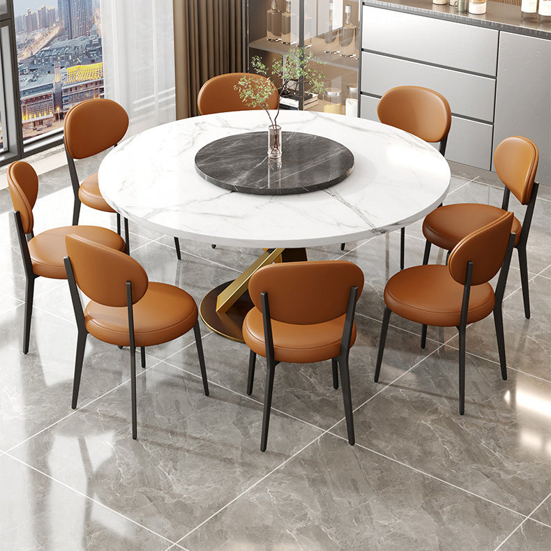 Chaise de salle à manger moderne de luxe en cuir courbé carré avec dossier en acier au carbone sans accoudoirs pour salle à manger 