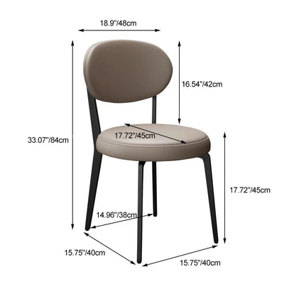 Chaise de salle à manger moderne de luxe en cuir courbé carré avec dossier en acier au carbone sans accoudoirs pour salle à manger 