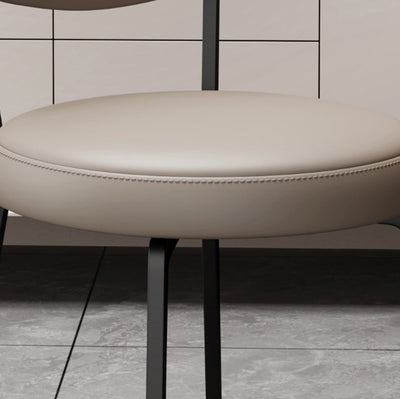 Chaise de salle à manger moderne de luxe en cuir courbé carré avec dossier en acier au carbone sans accoudoirs pour salle à manger 