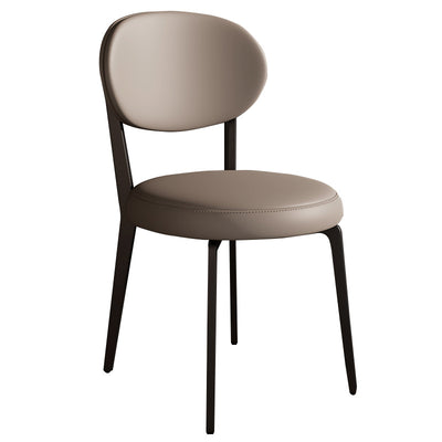 Chaise de salle à manger moderne de luxe en cuir courbé carré avec dossier en acier au carbone sans accoudoirs pour salle à manger 