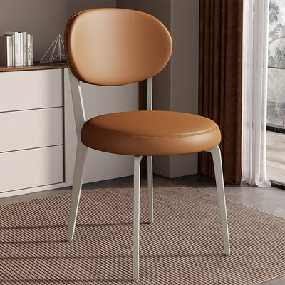 Chaise de salle à manger moderne de luxe en cuir courbé carré avec dossier en acier au carbone sans accoudoirs pour salle à manger 