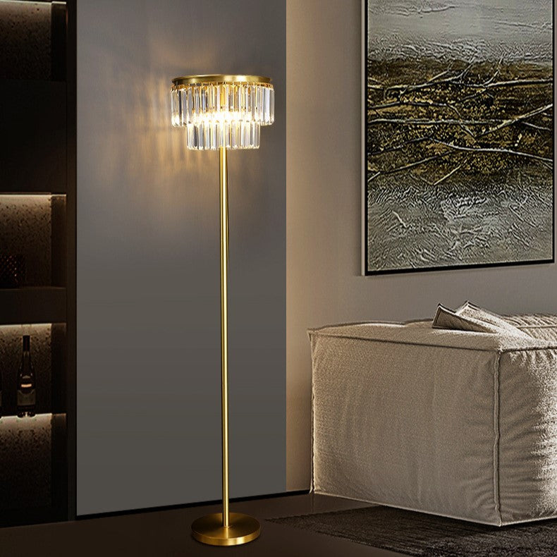 Modern Light Luxury Round Full Copper Prismatic Crystal 3-Light Standing Floor Lamp