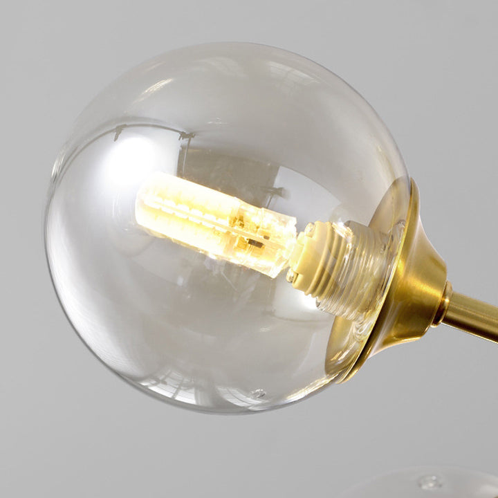 Lustre moderne de style mi-siècle avec cadre en laiton et abat-jour en verre moléculaire à 6/9/12/15 lumières pour salon 