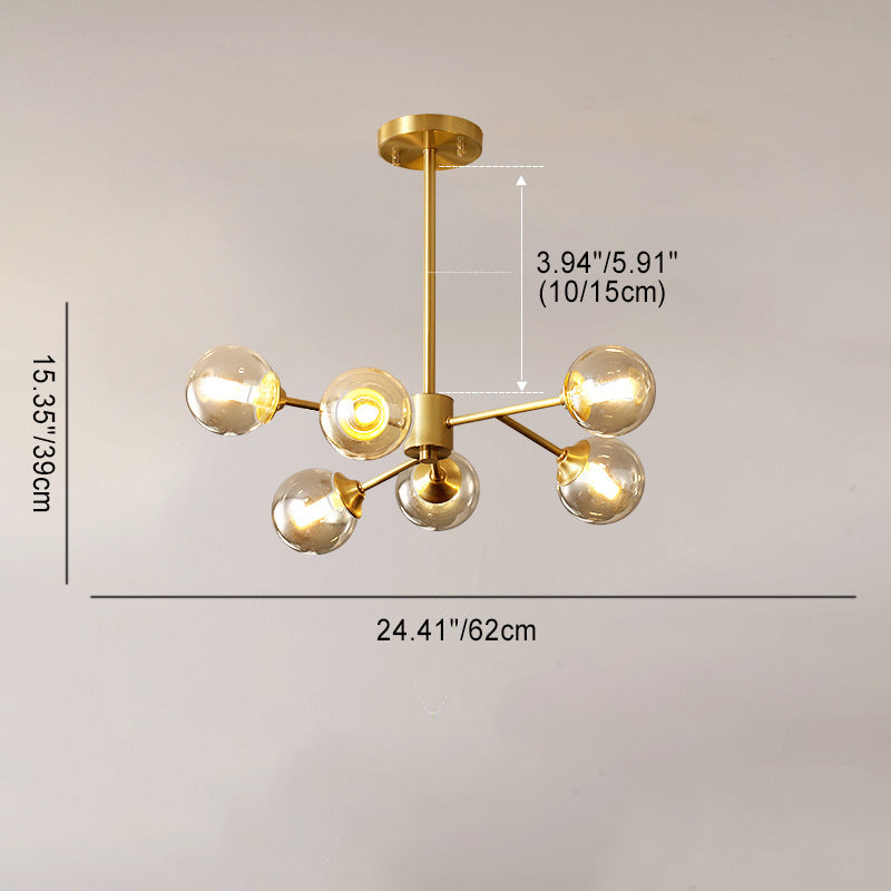 Lustre moderne de style mi-siècle avec cadre en laiton et abat-jour en verre moléculaire à 6/9/12/15 lumières pour salon 
