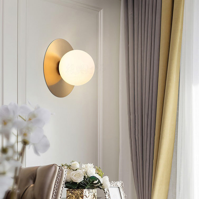 Contemporary Creative Round Glass Iron 1-light Wall Sconce Lamp For Bedroom