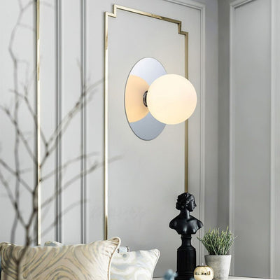 Contemporary Creative Round Glass Iron 1-light Wall Sconce Lamp For Bedroom