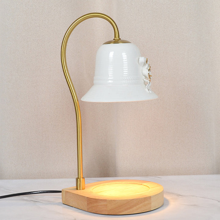 Lampe de table en fer à une lumière avec base en forme de larme vintage traditionnelle et fleur pour faire fondre la cire aromatique pour chambre 