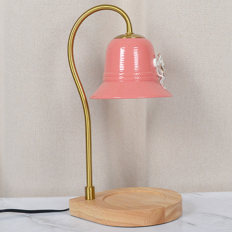 Lampe de table en fer à une lumière avec base en forme de larme vintage traditionnelle et fleur pour faire fondre la cire aromatique pour chambre 