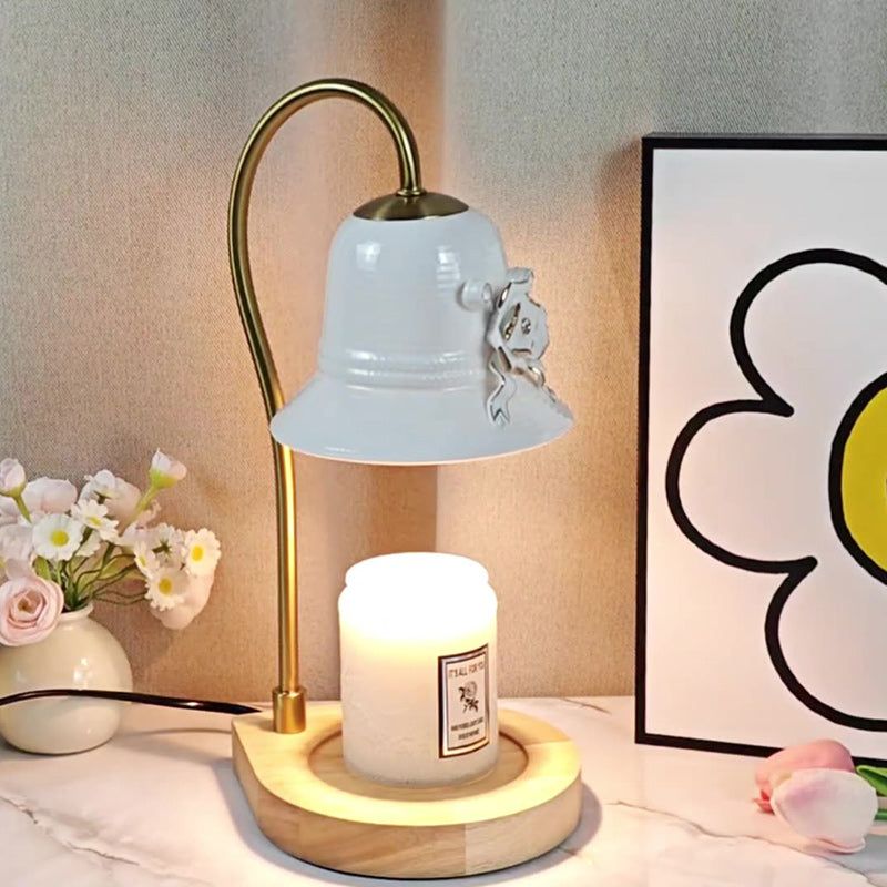Lampe de table en fer à une lumière avec base en forme de larme vintage traditionnelle et fleur pour faire fondre la cire aromatique pour chambre 
