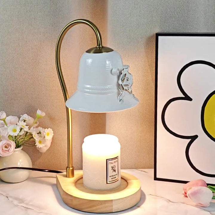 Lampe de table en fer à une lumière avec base en forme de larme vintage traditionnelle et fleur pour faire fondre la cire aromatique pour chambre 
