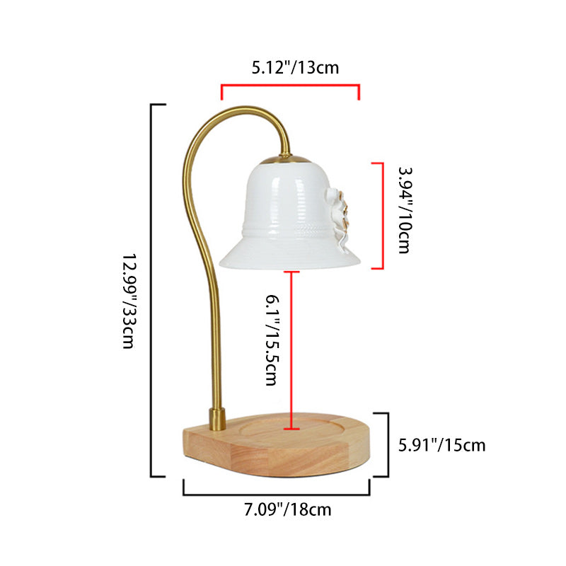 Lampe de table en fer à une lumière avec base en forme de larme vintage traditionnelle et fleur pour faire fondre la cire aromatique pour chambre 