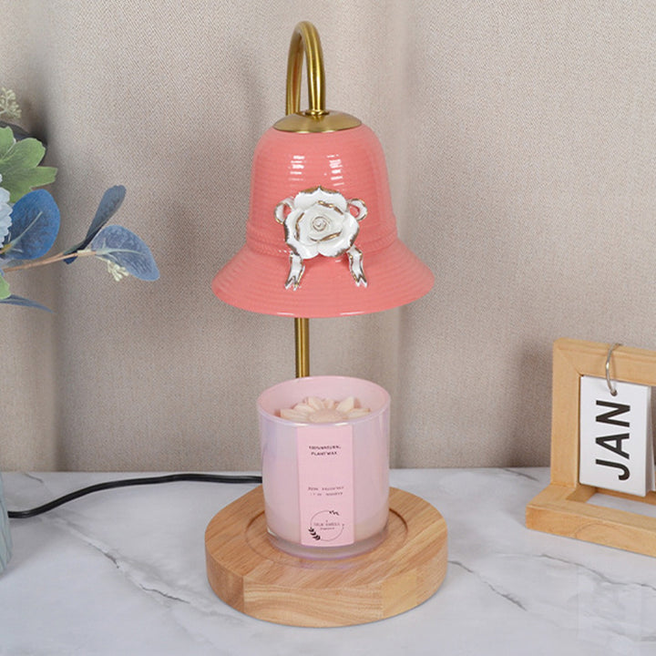 Lampe de table en fer à une lumière avec base en forme de larme vintage traditionnelle et fleur pour faire fondre la cire aromatique pour chambre 