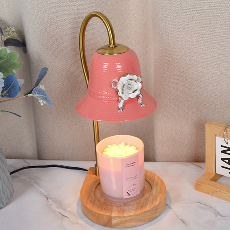 Lampe de table en fer à une lumière avec base en forme de larme vintage traditionnelle et fleur pour faire fondre la cire aromatique pour chambre 