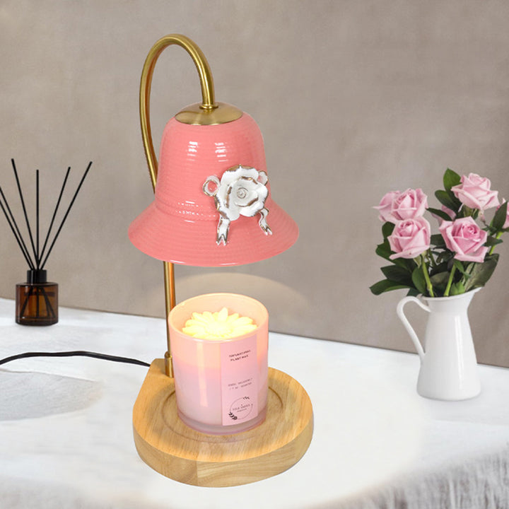 Lampe de table en fer à une lumière avec base en forme de larme vintage traditionnelle et fleur pour faire fondre la cire aromatique pour chambre 