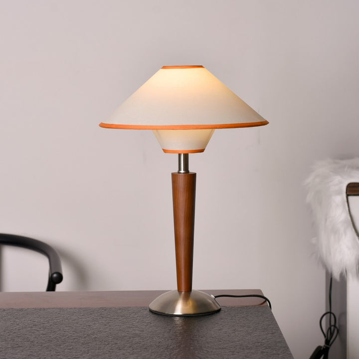 Lámpara de mesa contemporánea escandinava en forma de platillo volador de una luz de hardware de tela de madera de cera blanca para dormitorio 