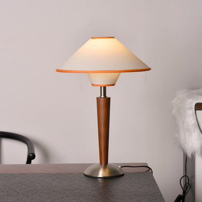 Contemporary Scandinavian Flying Saucer-Shaped White Wax Wood Fabric Hardware 1-Light Table Lamp For Bedroom