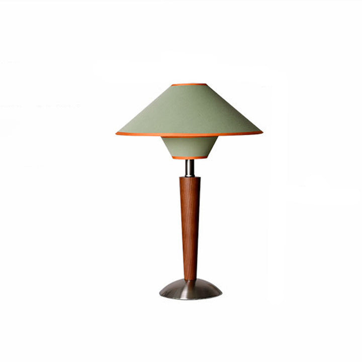 Lámpara de mesa contemporánea escandinava en forma de platillo volador de una luz de hardware de tela de madera de cera blanca para dormitorio 