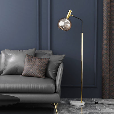 Modern Minimalist Round Glass Lampshade Iron 1-Light Standing Floor Lamp For Living Room