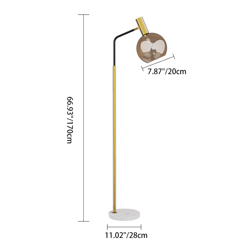 Modern Minimalist Round Glass Lampshade Iron 1-Light Standing Floor Lamp For Living Room