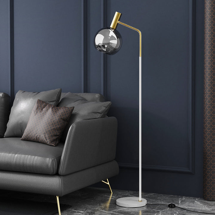 Modern Minimalist Round Glass Lampshade Iron 1-Light Standing Floor Lamp For Living Room