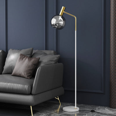 Modern Minimalist Round Glass Lampshade Iron 1-Light Standing Floor Lamp For Living Room