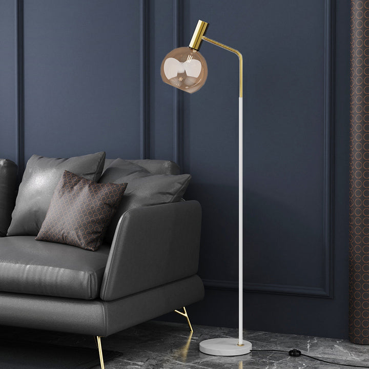 Modern Minimalist Round Glass Lampshade Iron 1-Light Standing Floor Lamp For Living Room