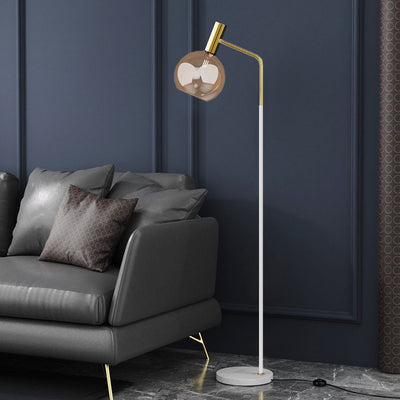 Modern Minimalist Round Glass Lampshade Iron 1-Light Standing Floor Lamp For Living Room