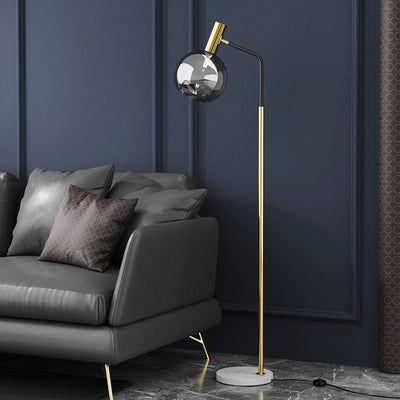 Modern Minimalist Round Glass Lampshade Iron 1-Light Standing Floor Lamp For Living Room