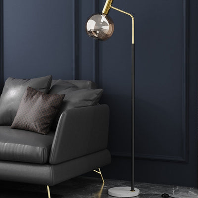 Modern Minimalist Round Glass Lampshade Iron 1-Light Standing Floor Lamp For Living Room