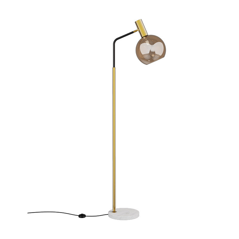 Modern Minimalist Round Glass Lampshade Iron 1-Light Standing Floor Lamp For Living Room