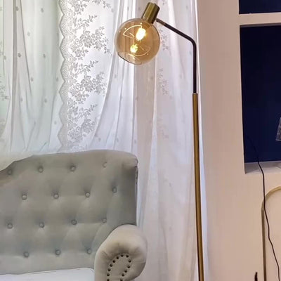 Modern Minimalist Round Glass Lampshade Iron 1-Light Standing Floor Lamp For Living Room