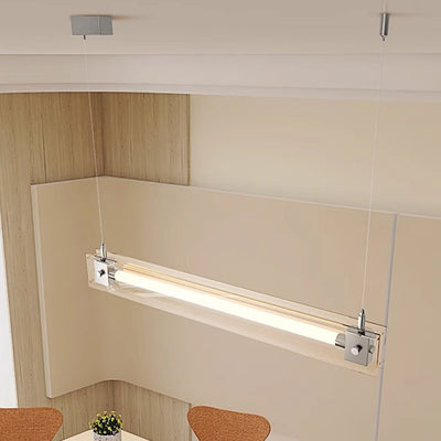Modern Minimalist Rectangle Glass Stainless Steel LED Island Light Chandelier For Home Office