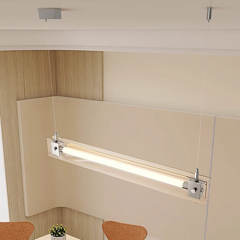Modern Minimalist Rectangle Glass Stainless Steel LED Island Light Chandelier For Home Office