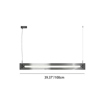 Modern Minimalist Rectangle Glass Stainless Steel LED Island Light Chandelier For Home Office