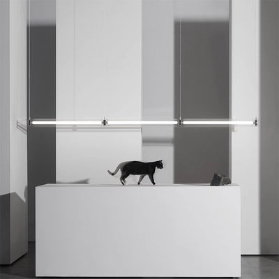 Modern Minimalist Rectangle Glass Stainless Steel LED Island Light Chandelier For Home Office