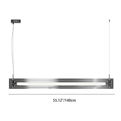 Modern Minimalist Rectangle Glass Stainless Steel LED Island Light Chandelier For Home Office