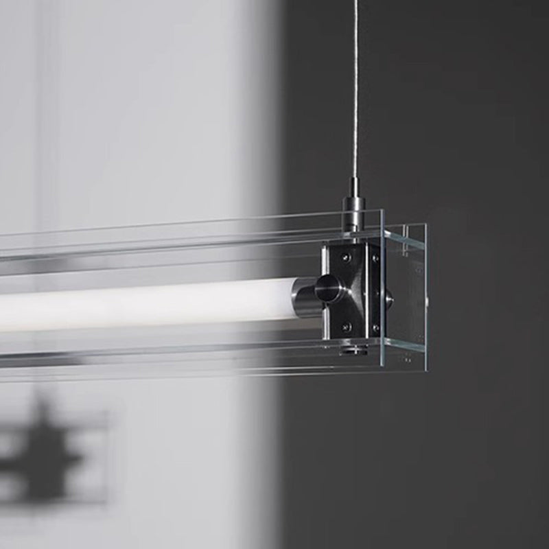 Modern Minimalist Rectangle Glass Stainless Steel LED Island Light Chandelier For Home Office