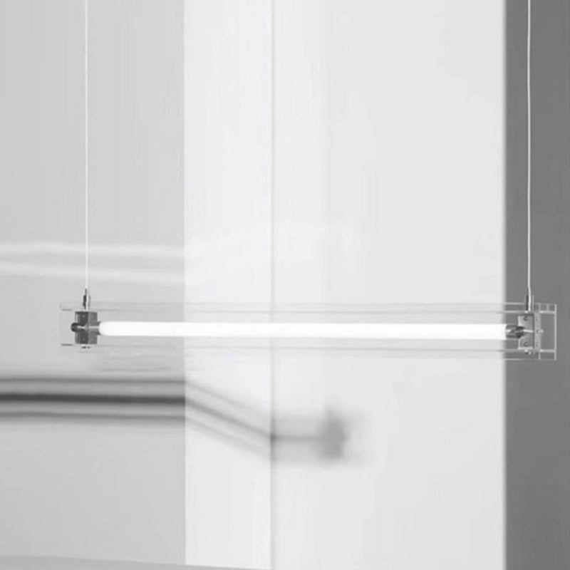 Modern Minimalist Rectangle Glass Stainless Steel LED Island Light Chandelier For Home Office