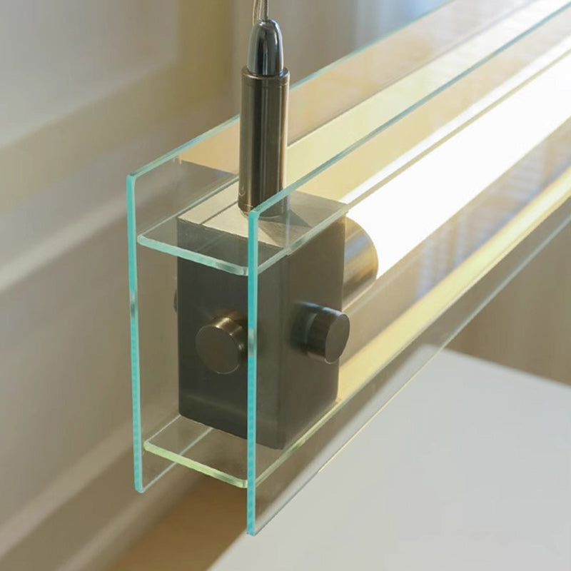 Moderne minimalistische rechteckige Glas-Edelstahl-LED-Insel-Leuchte Kronleuchter für Zuhause Büro 