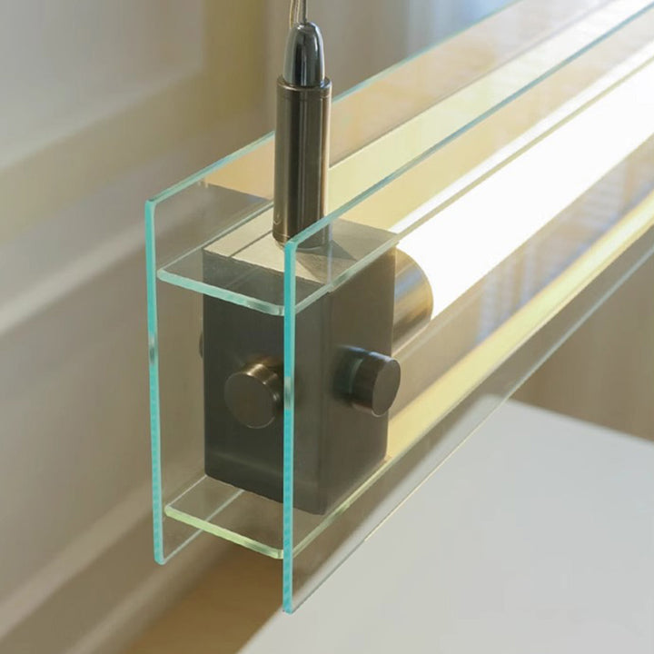Moderne minimalistische rechteckige Glas-Edelstahl-LED-Insel-Leuchte Kronleuchter für Zuhause Büro 