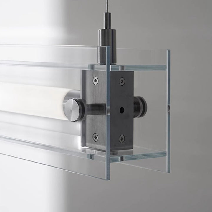 Moderne minimalistische rechteckige Glas-Edelstahl-LED-Insel-Leuchte Kronleuchter für Zuhause Büro 
