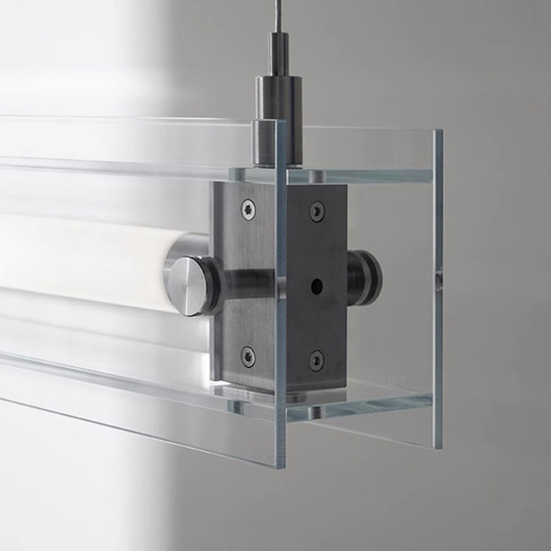 Modern Minimalist Rectangle Glass Stainless Steel LED Island Light Chandelier For Home Office