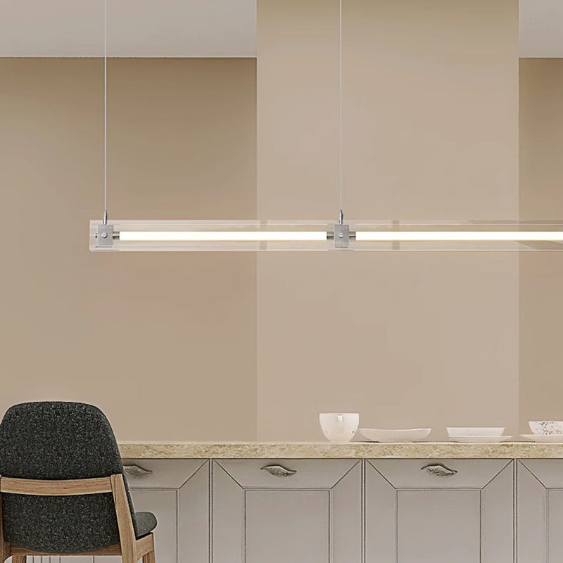 Moderne minimalistische rechteckige Glas-Edelstahl-LED-Insel-Leuchte Kronleuchter für Zuhause Büro 