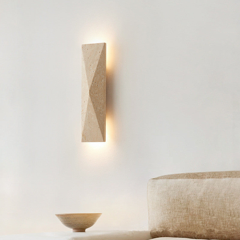 Modern Minimalist Outdoor Rectangular Yellow Travertine LED Wall Sconce Lamp for Garden