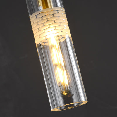 Modern Luxury Cylindrical All-Copper Glass 1-Light Pendant Light For Bedroom