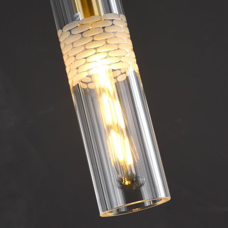 Modern Luxury Cylindrical All-Copper Glass 1-Light Pendant Light For Bedroom